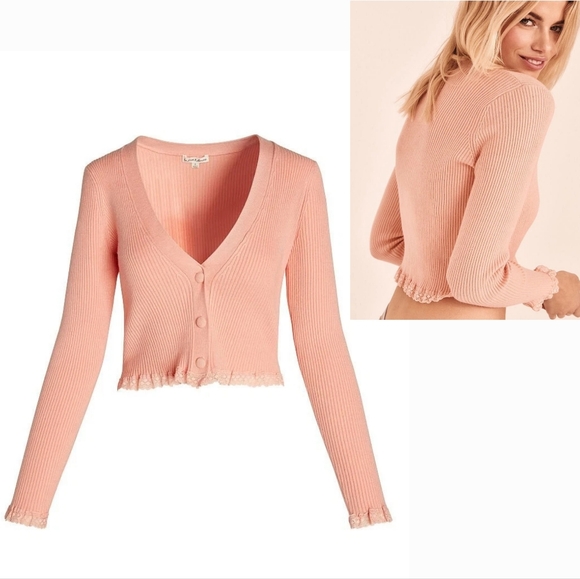 For Love And Lemons Sweaters - New For Love And Lemons Nina Peachy Pink Knit Cardigan Sweater. Size M